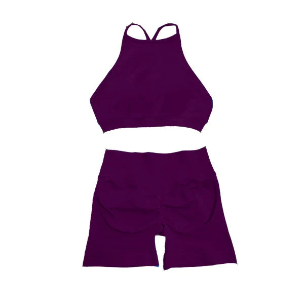 Seamless Dynamic High Neck Yoga Set Belly Bra Scrunch Women Workout Shorts Fitness Legging Sport Pant Active Wear