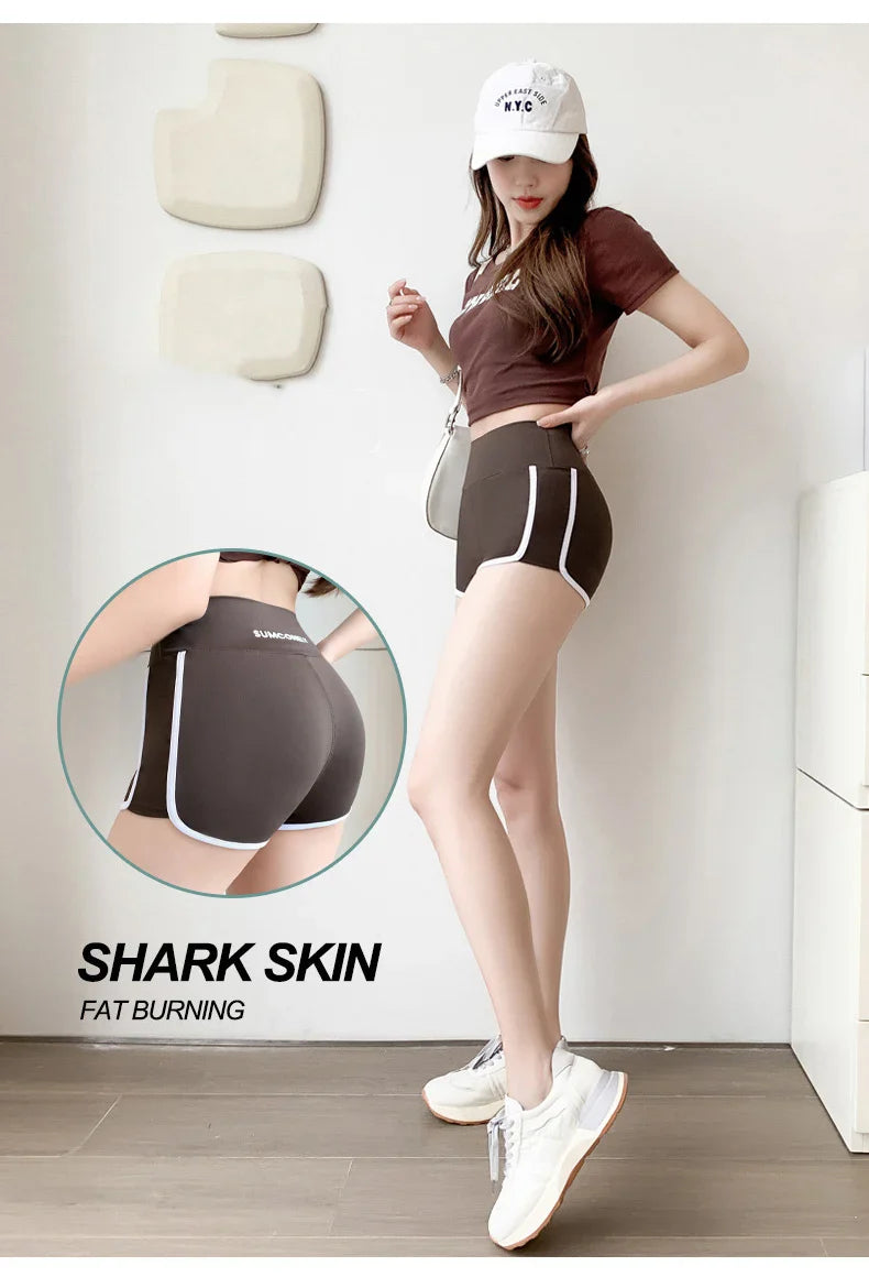 Running Sports Shorts Women Thin White Edge Joggings Shark Mini Shorts Yoga Ice Silk Casual Safety Shorts