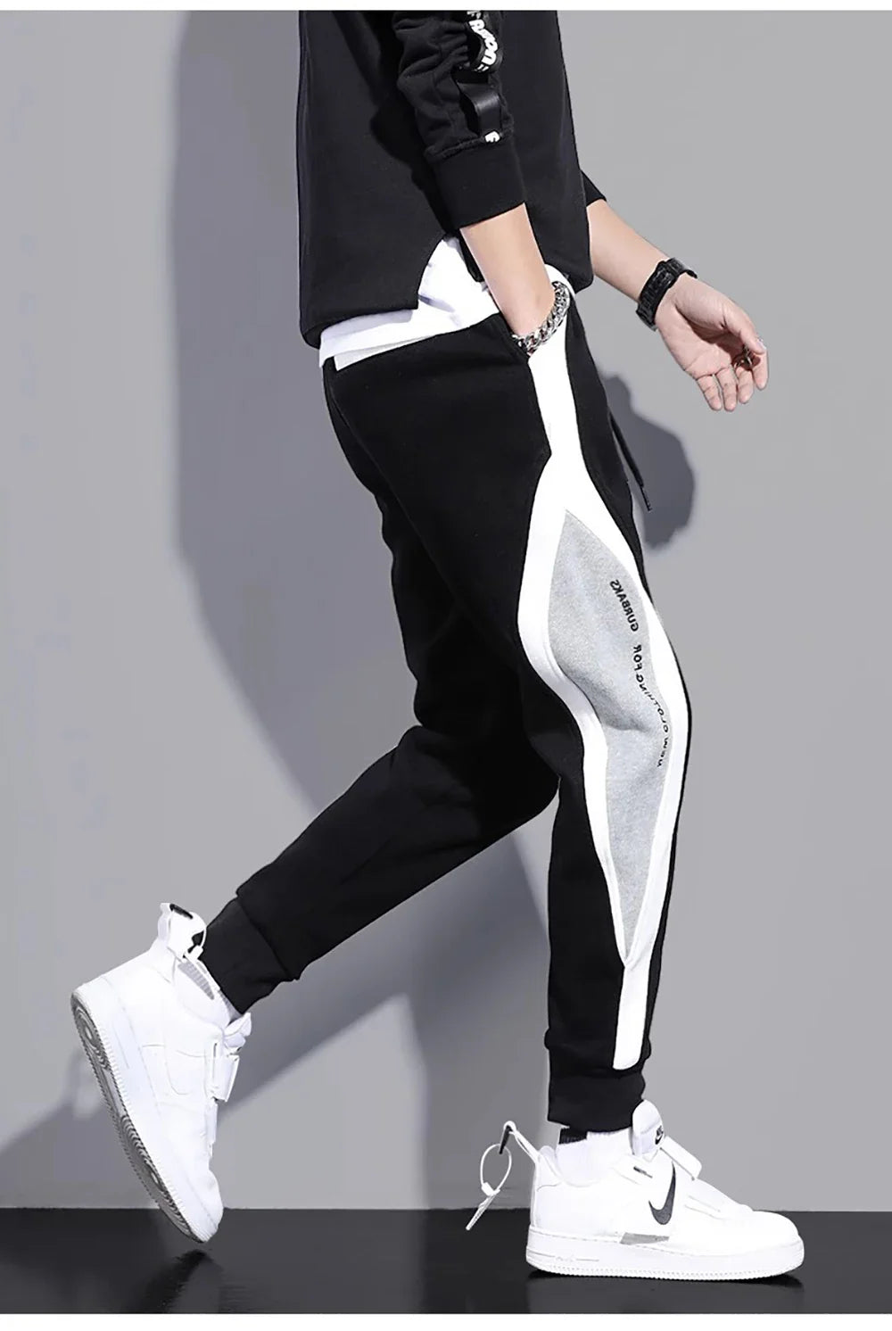 Spring Autumn Men's Sports Pants Male Loose Fitting Leggings Patchwork Running Training Casual Pants Fashion Outfit Trousers