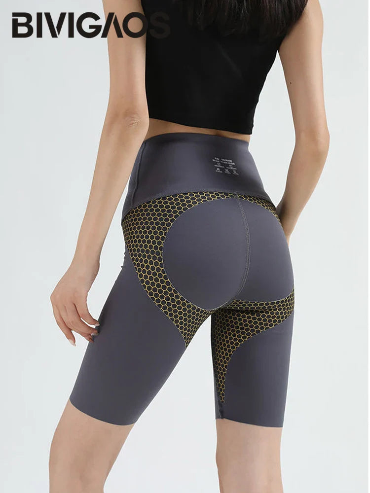 Cycling Shorts Women Honeycomb High Waist Tummy Control Butt Lifter Seamless Fitness Sports Biker Short Leggings