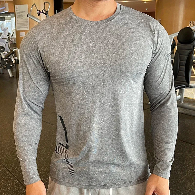 Men Fitness Compression Sport Shirt High Quality Running Long Sleeve Upper Clothing Crew Neck Sweatshirt Male Rash Guard Wicking