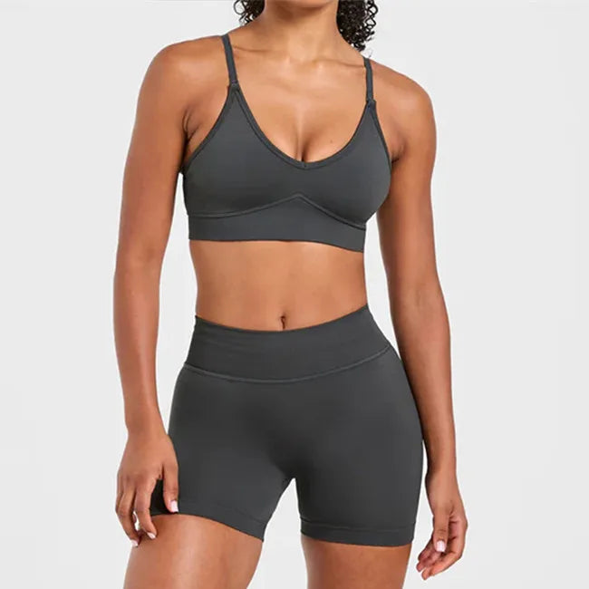 Seamless Yoga Set Gym Suits With Shorts Crop Top Bra Women's Pants 2 Pieces Set Running Workout Outfit Fitness Clothing