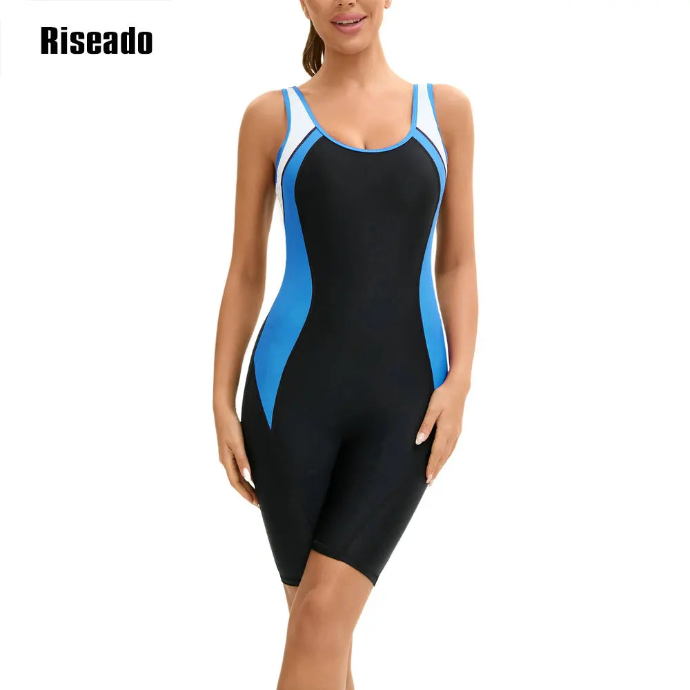 Women's Boyleg One Piece Swimsuit with U Back Athletic Bathing Suit  Full Body Cover Knee Length Bodysuits Swimwear for Girls