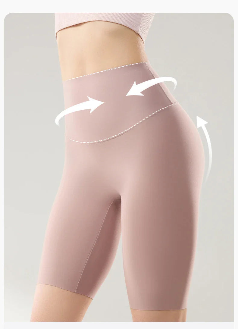 Thin Seamless High Waist Sharkskin Bicycle Shorts Women Knee Length Tight Biker Shorts Sport Short Leggings