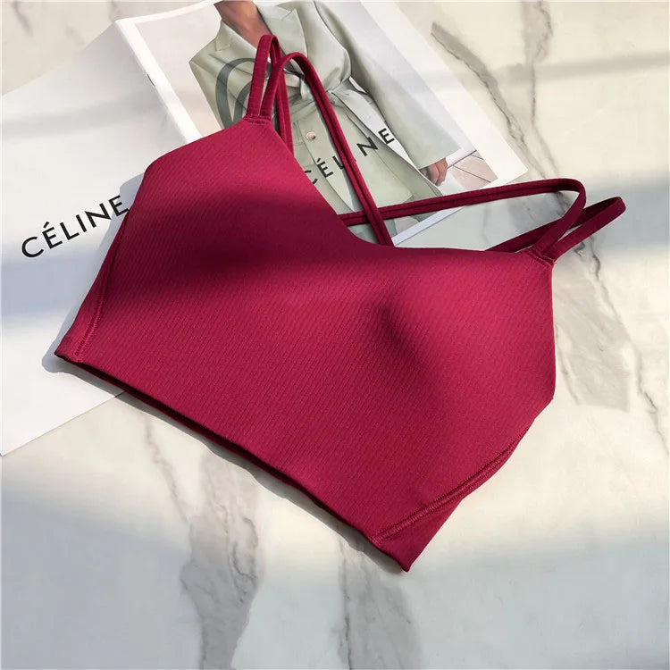 One piece Strappy Yoga Gym Bras Active Wear Women Criss Cross Strap Wireless Sports Bras Top Athletic Brassiere
