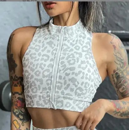 1/2PCS Zipper Leopard Sport Gym Yoga Sets Women Sport Bra Scrunch Pants Fitness Leggings Suits Workout Clothes for Women