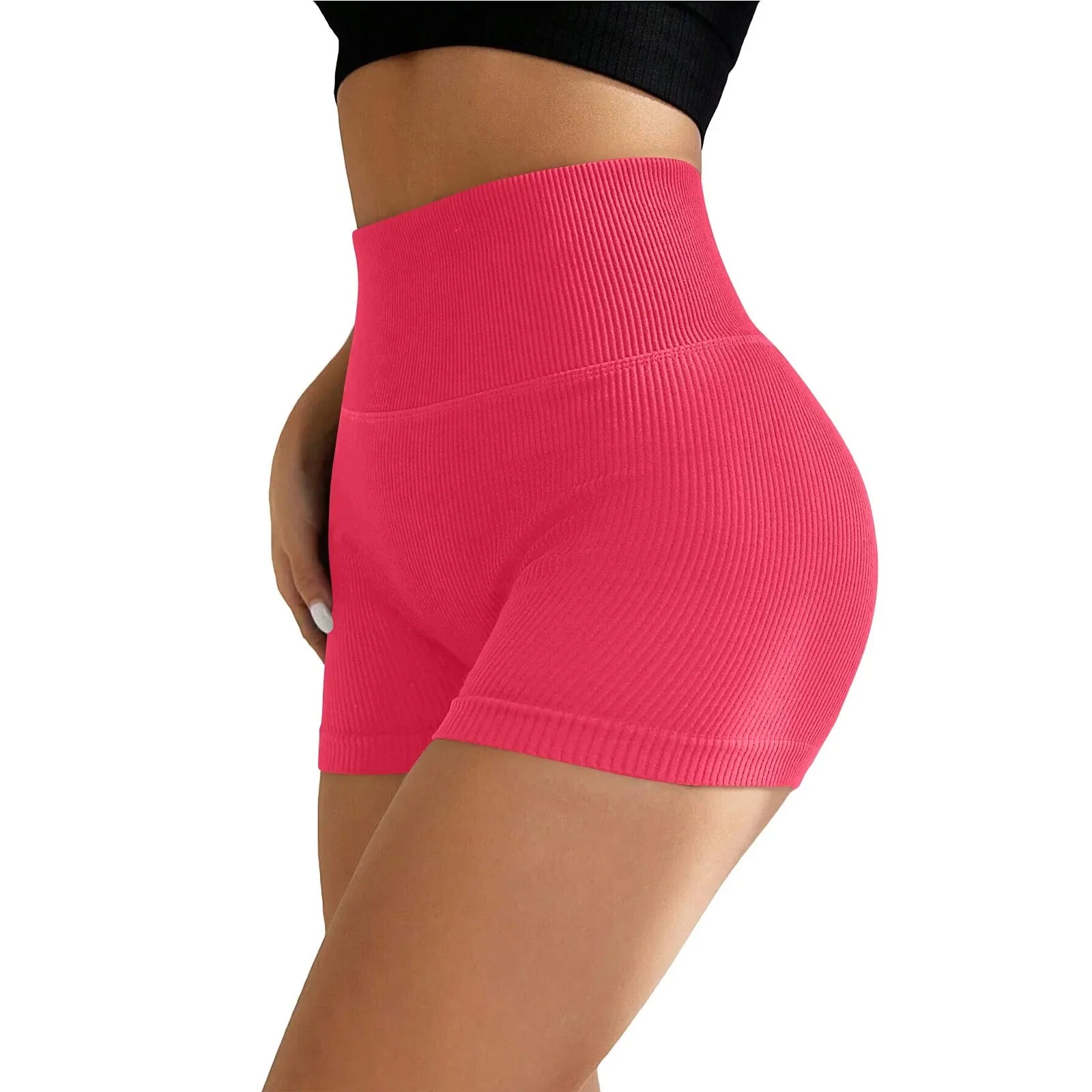Women's High Waist Ribbed Seamless Yoga Shorts Squat Proof Hip Lifting Fitness Workout Running Sports Gym Leggings Sale