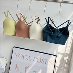 One piece Strappy Yoga Gym Bras Active Wear Women Criss Cross Strap Wireless Sports Bras Top Athletic Brassiere