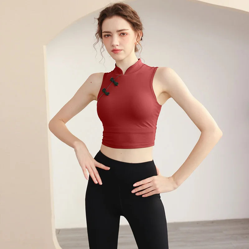 Nylon Top Women Bra Gym Sport Yoga Sexiest Bra Women's Event Underwear Chest Pad Removable Traditional Chinese Style