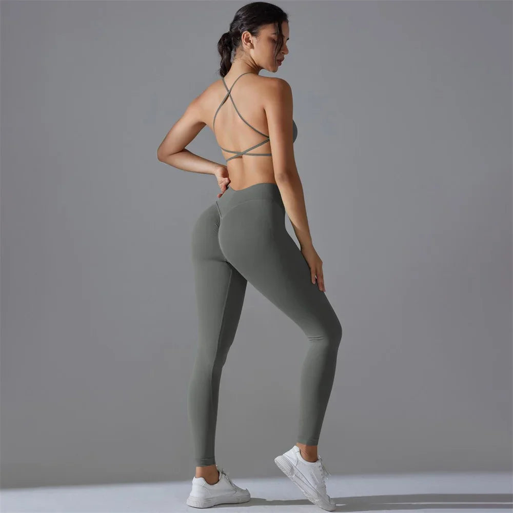 2PCS Women Scrunch Tracksuit Fitness Seamless Yoga Set Sportswear Workout Sport Bra High Waist Legging Gym Pant Activewear