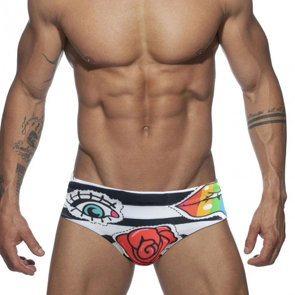 Colored Hearts Push Up Swimwear Men Swimming Briefs Sexy UXH Bikini Swimsuit Men Swim Wear Trunk Beach Surfing Bathing Suit