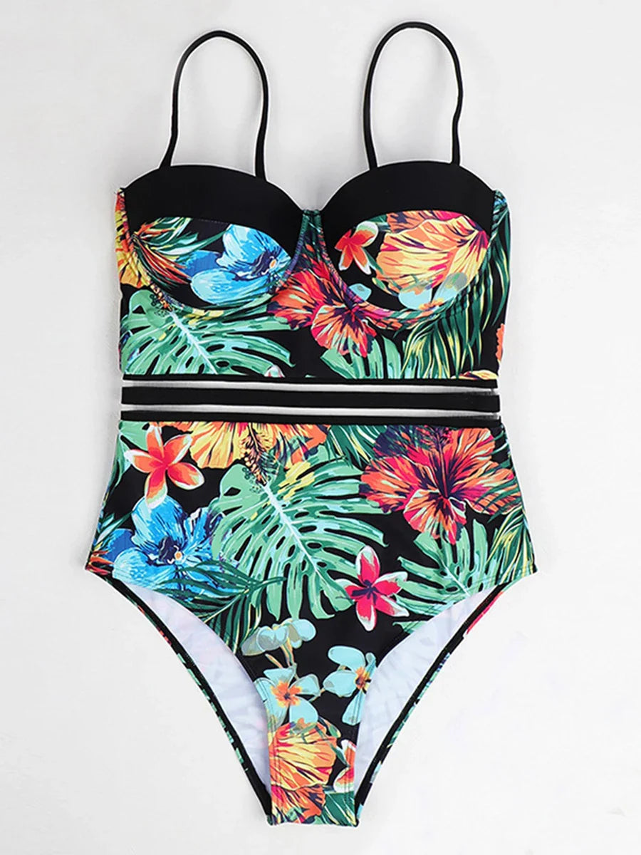 Floral Design Swimsuit Women One Piece Swimwear Female Bathers