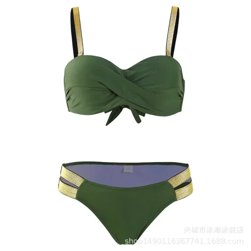 Push Up Bikinis Women's Solid Color Swimwear Female Swimsuit Swimming Bathing Suits Bikini Set Beachwear Bather