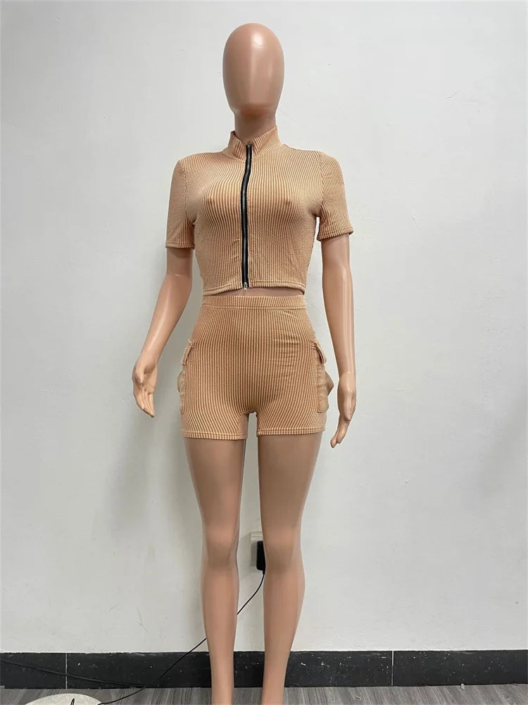 Shorts Set Women Two Piece Set Fashionable Short Sleeved Shorts with Dual Sports Leisure Set