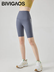 Stripe Side Double Stripe Cycling Shorts Women Sports Running Short Leggings High Waist Slim Fitness Biker Shorts