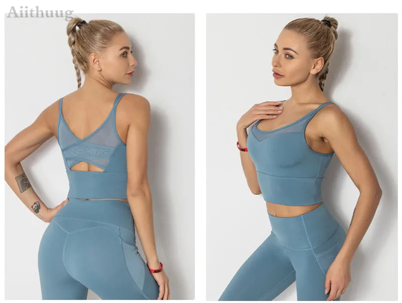 Mesh Breathable Yoga Bra Pilates Crop Bra Yoga Crops Gym Crop Fitness Top Quick Dry Spaghetti Strap Sports Bra