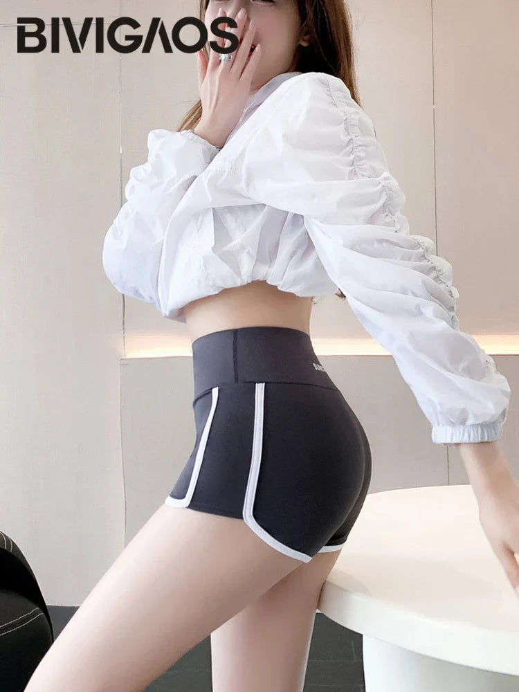 Running Sports Shorts Women Thin White Edge Joggings Shark Mini Shorts Yoga Ice Silk Casual Safety Shorts