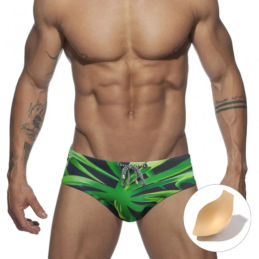 Colored Hearts Push Up Swimwear Men Swimming Briefs Sexy UXH Bikini Swimsuit Men Swim Wear Trunk Beach Surfing Bathing Suit