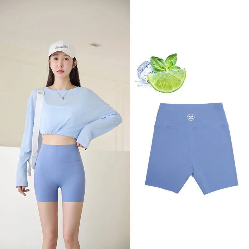 Summer Seamless Elastic Thin Sharkskin Shorts Women High Waist Tight Mini Shorts Sport Fitness Biker Safety Shorts