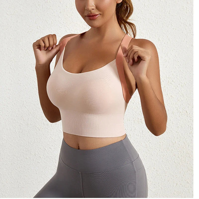 Yoga Bra Crisscross Back Gym Bra Fitness Workout Bras Golf Bras Bounce Control Sports Tops Elastic Golf Crops Gym Tops