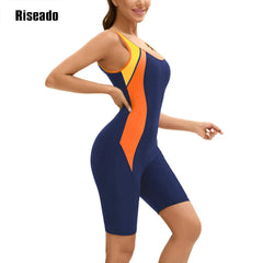 Women's Boyleg One Piece Swimsuit with U Back Athletic Bathing Suit  Full Body Cover Knee Length Bodysuits Swimwear for Girls