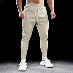 Autumn Winter Men Pure Cotton Motion Elastic Waist Bodybuilding Sweatpants Comfortable Breathable Zipper Elastic Slim Trousers