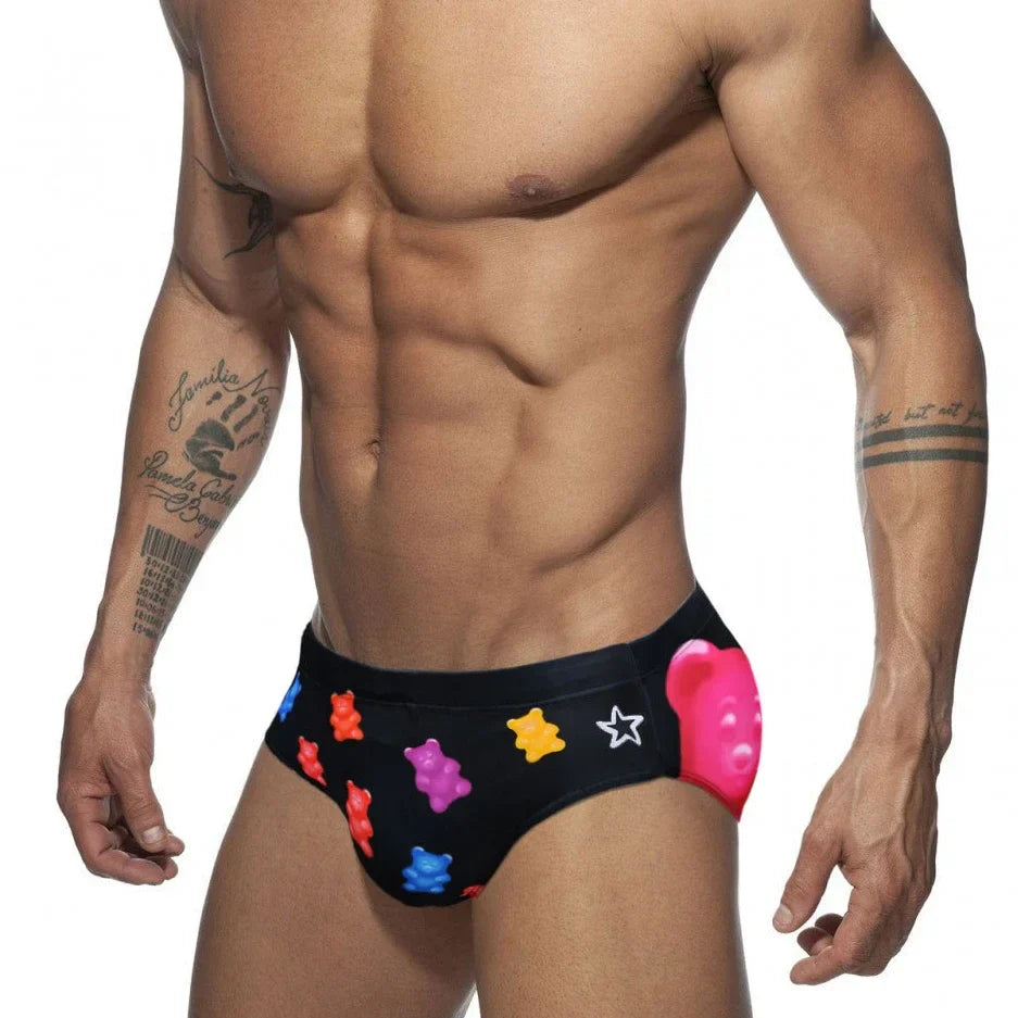 Colored Hearts Push Up Swimwear Men Swimming Briefs Sexy UXH Bikini Swimsuit Men Swim Wear Trunk Beach Surfing Bathing Suit