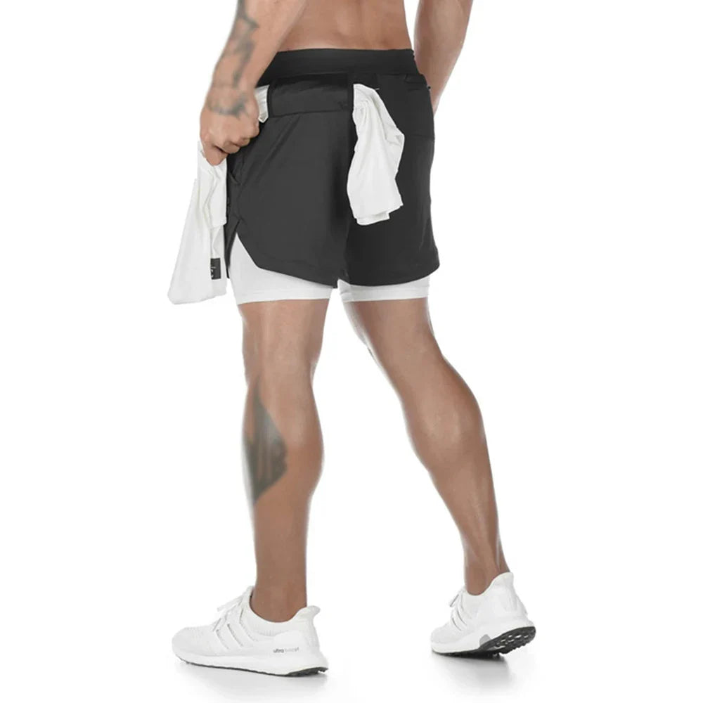 Men's Summer double-deck Quick Dry Gym Athletic Workout Casual Shorts Comes in Many Colors with Compression Liner and Towel Loop