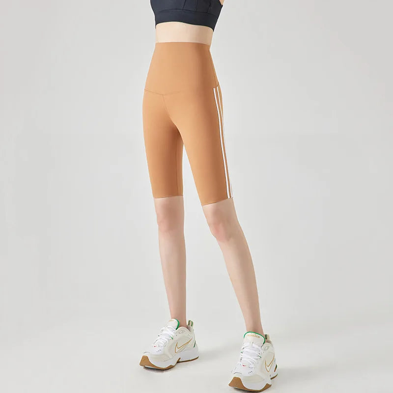 Stripe Side Double Stripe Cycling Shorts Women Sports Running Short Leggings High Waist Slim Fitness Biker Shorts