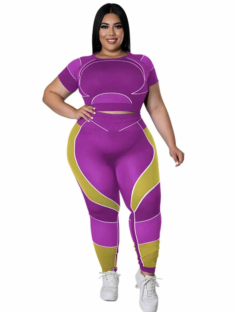 Women Tracksuit 2 Piece Set Plus Size Pants Suit Casual Slimming Leggings Summer Sets Women's Outfits