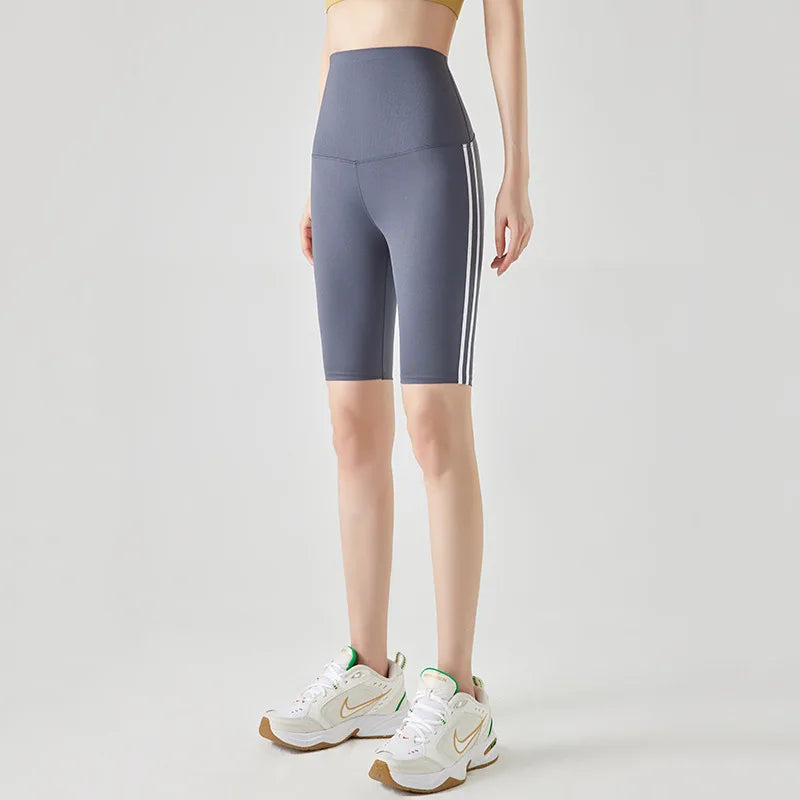 Stripe Side Double Stripe Cycling Shorts Women Sports Running Short Leggings High Waist Slim Fitness Biker Shorts