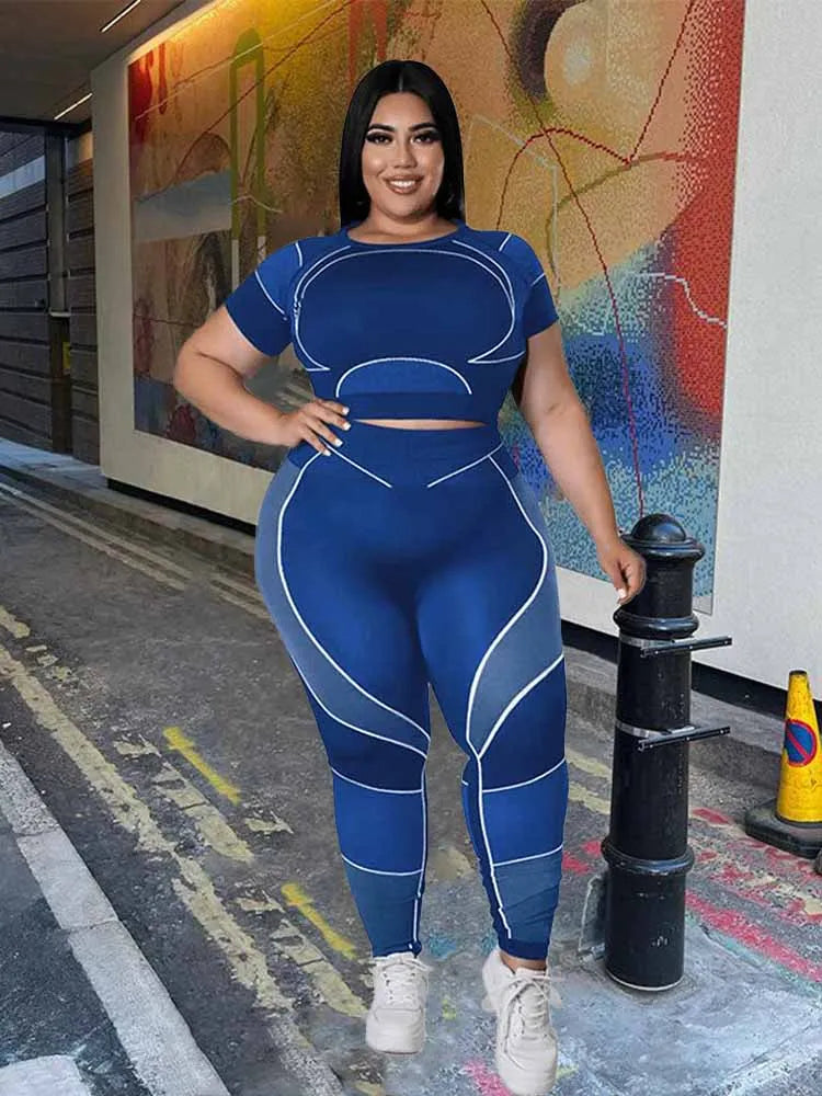 Women Tracksuit 2 Piece Set Plus Size Pants Suit Casual Slimming Leggings Summer Sets Women's Outfits