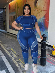 Women Tracksuit 2 Piece Set Plus Size Pants Suit Casual Slimming Leggings Summer Sets Women's Outfits