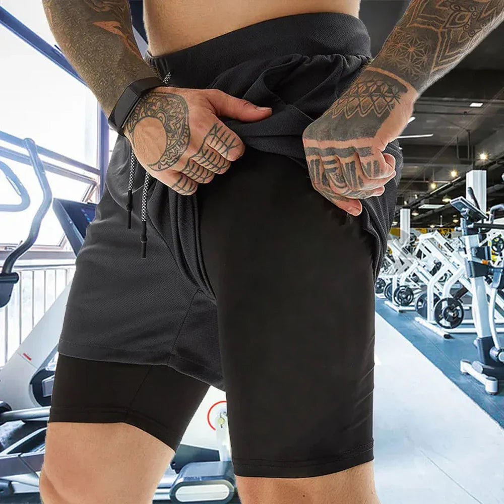 Men Running Shorts 2 In 1 Double-deck Sport Shorts Sportswear Gym Fitness Short Pants Training Jogging Bottom Men's Clothing