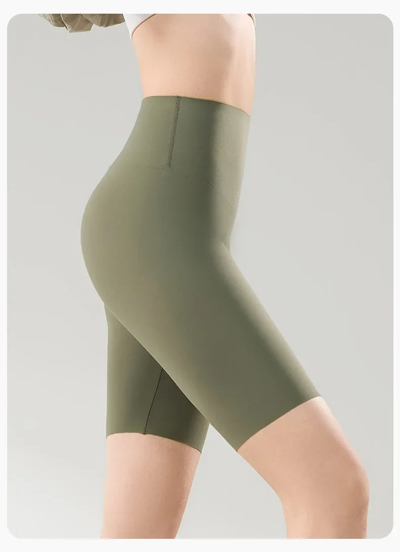 Thin Seamless High Waist Sharkskin Bicycle Shorts Women Knee Length Tight Biker Shorts Sport Short Leggings