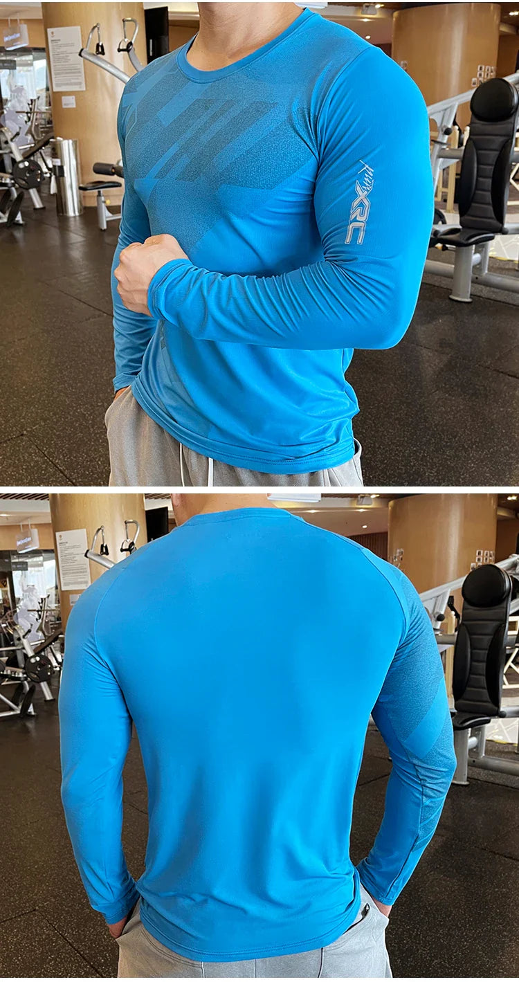Men Fitness Compression Sport Shirt High Quality Running Long Sleeve Upper Clothing Crew Neck Sweatshirt Male Rash Guard Wicking