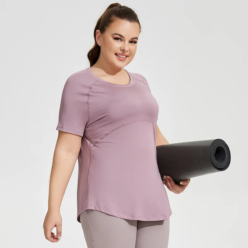 Plus Size Sportswear Woman Gym Yoga Clothes Women T-Shirt Short Sleeve Fitness Top Breathable Slim Butt Cover Running Shirt