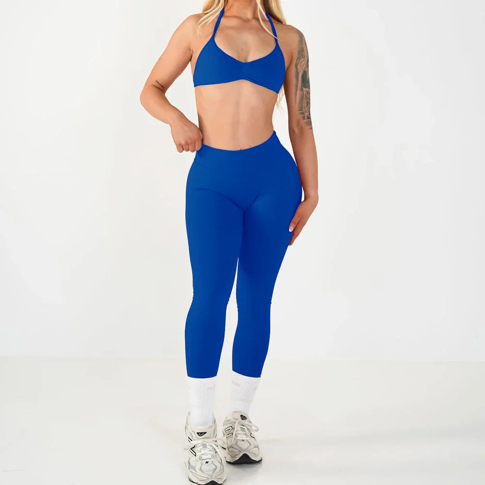 2PCS Seamless Yoga Set Women Workout Scrunch Leggings Strappy Sports Bra Fitness Gym Clothing Workout Set XP389