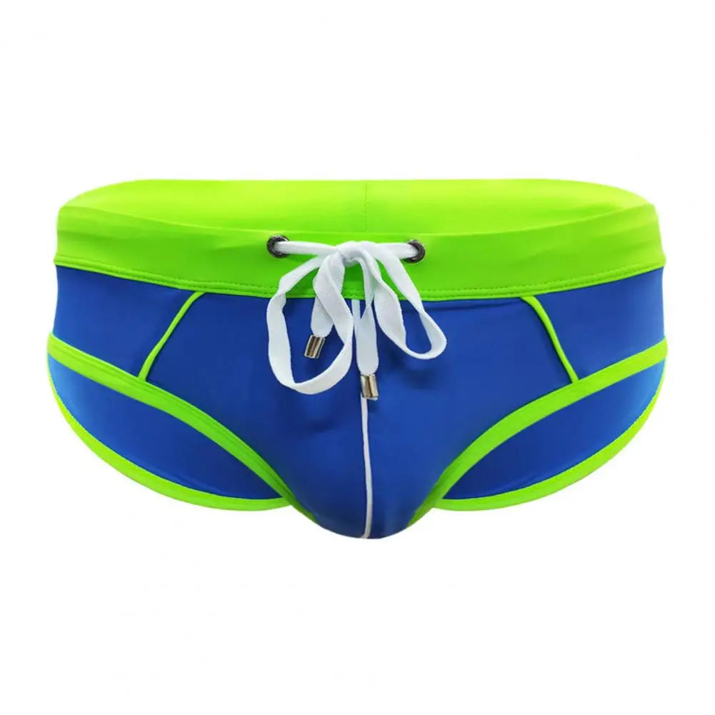 Men Summer Swimming Trucks Boxer Mid-rise Drawstring Patchwork Color Swimming Briefs Quick-Drying Stretch Beach Surfing Briefs