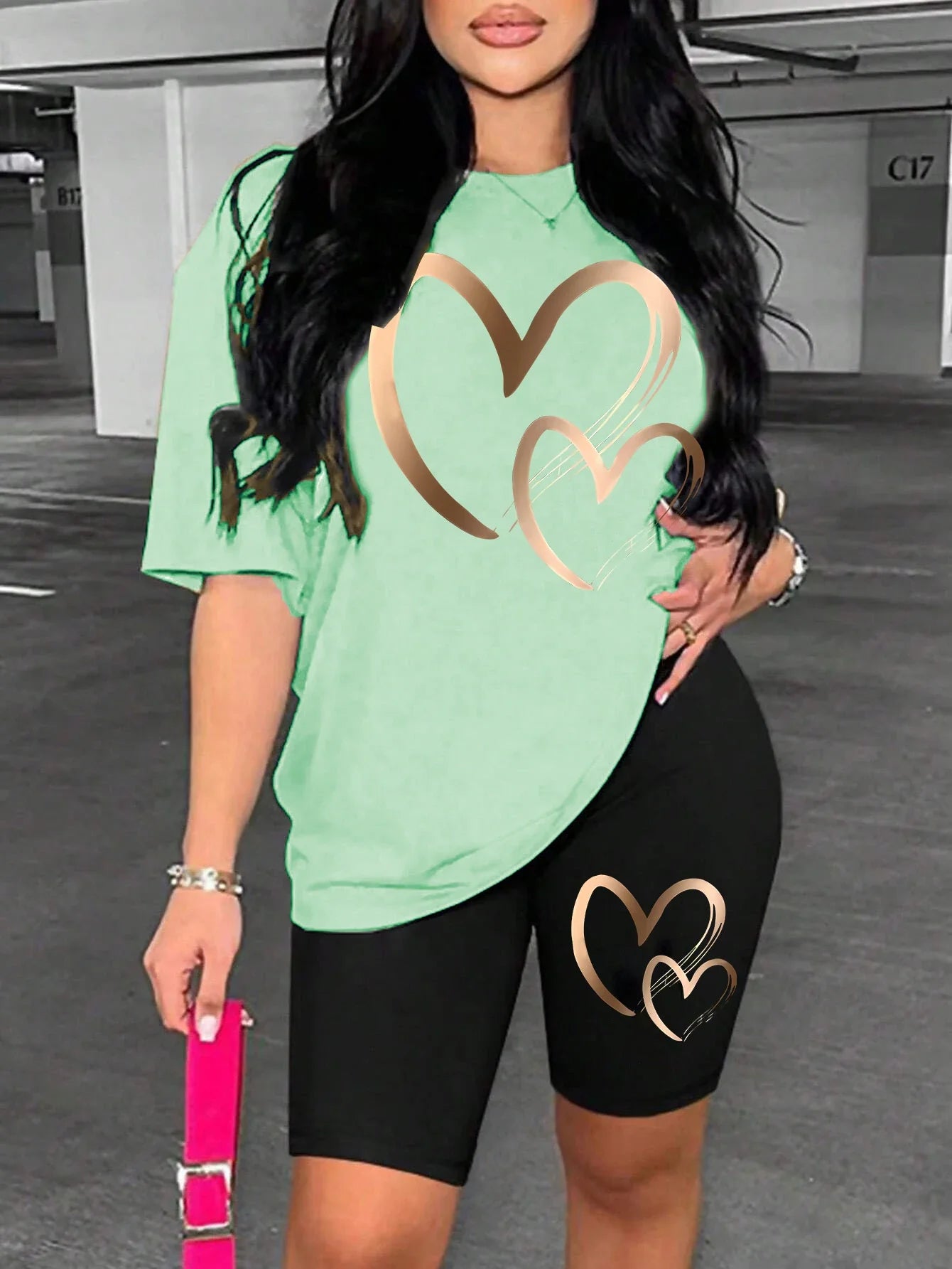 Love Pattern Print Women Cotton T Shirts Two Piece Set Fashion Hip Hop Short Sets Breathable Soft Summer New Shirt Shorts Female