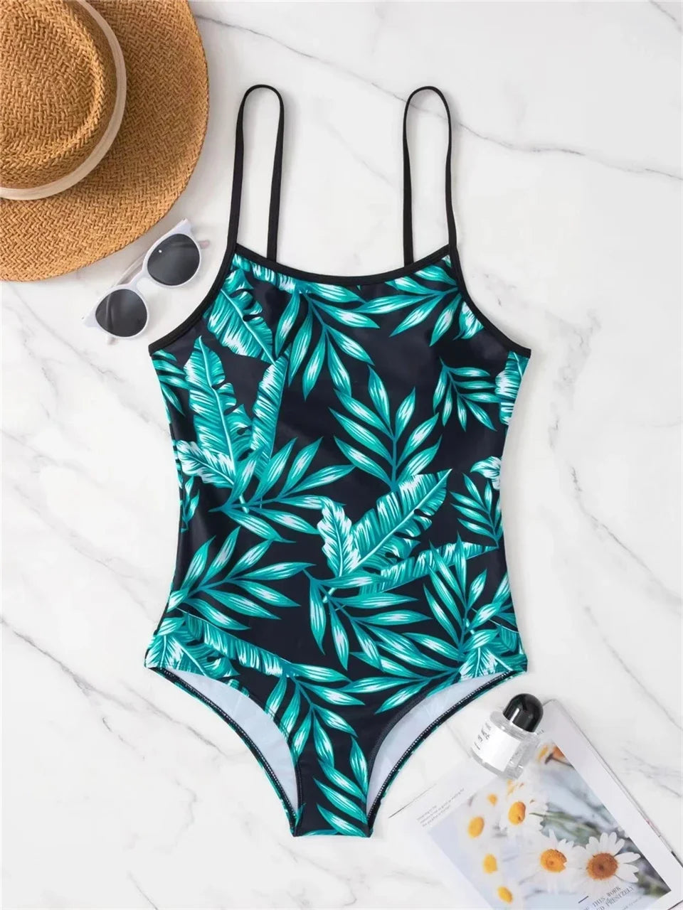 Shoulder Strap Women One Piece Print Swimsuit Swimwear Lady Bathers Bathing Swimming Swim Bodysuit Beachwear