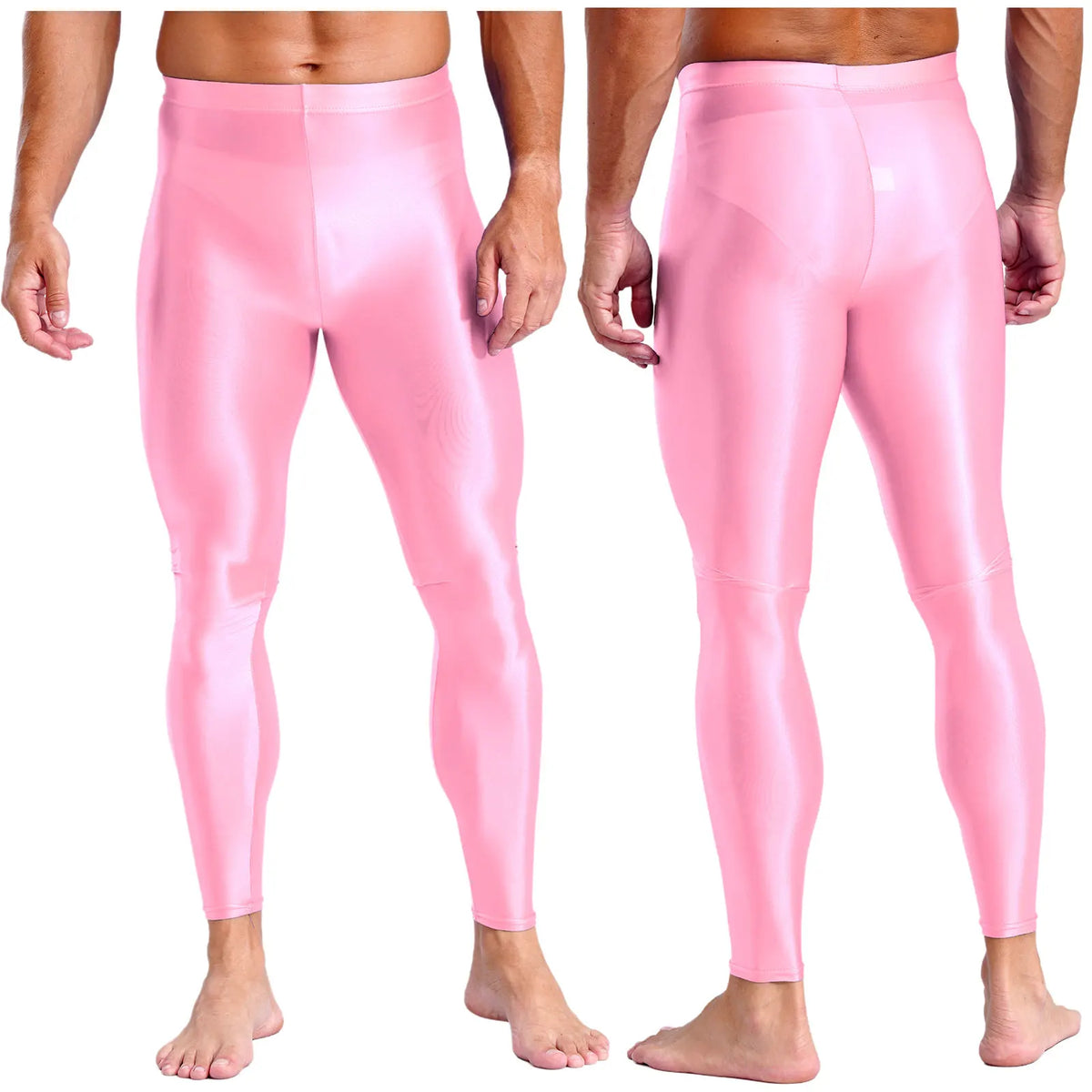 Mens Breathable Pure Color Oil Sports Pants Shiny Metallic Stretchy Casual Leggings Gym Running Workout Fitness Pants Trousers