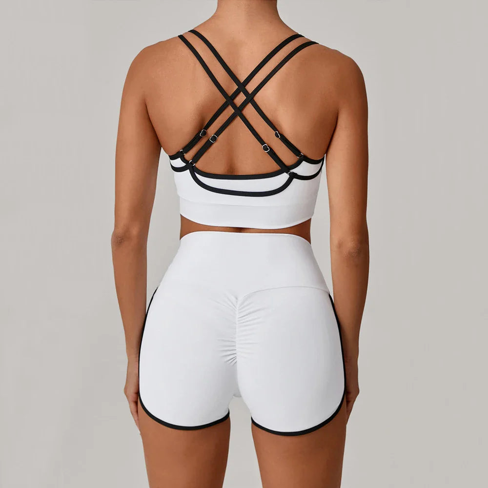Adjustbale Back Yoga Set Women Power Line Sport Bra Gym Workout Legging High Waist Fitness Athletic Shorts Active Wear