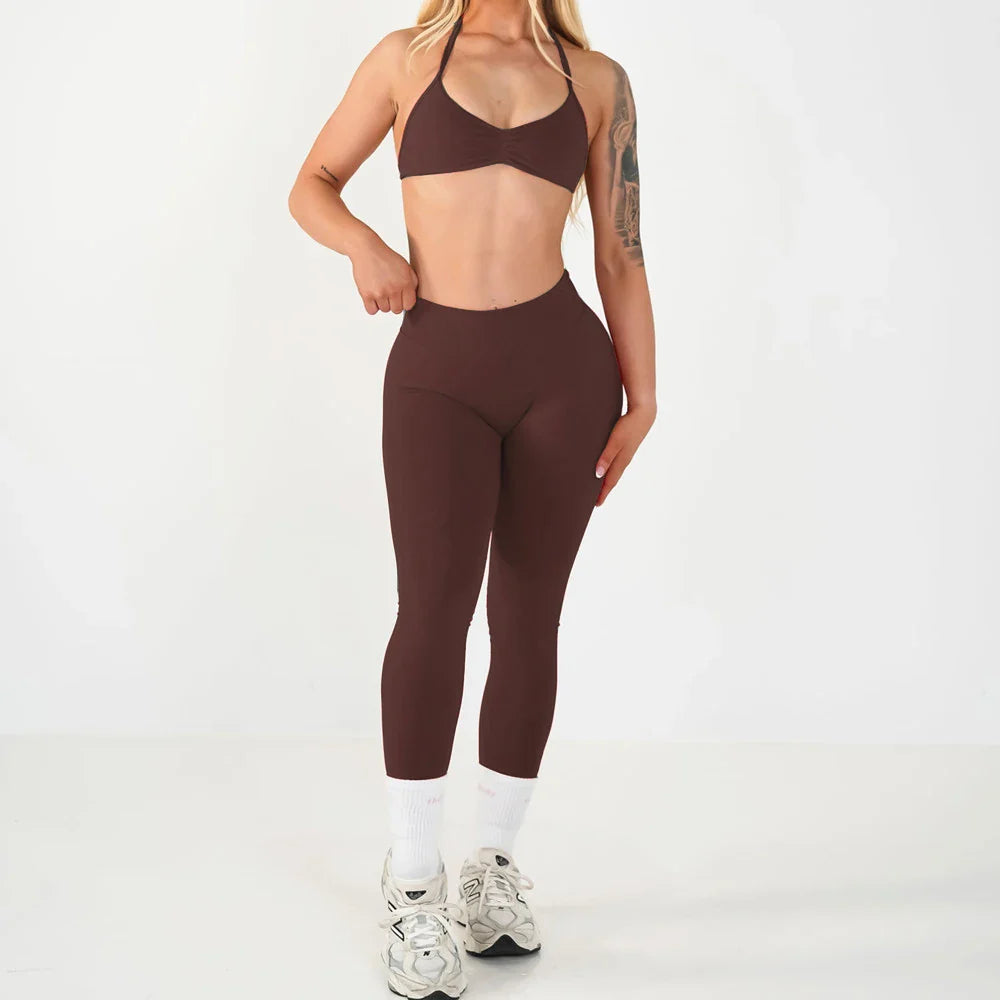 2PCS Seamless Yoga Set Women Workout Scrunch Leggings Strappy Sports Bra Fitness Gym Clothing Workout Set XP389