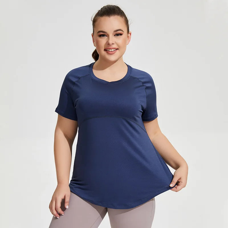 Plus Size Sportswear Woman Gym Yoga Clothes Women T-Shirt Short Sleeve Fitness Top Breathable Slim Butt Cover Running Shirt