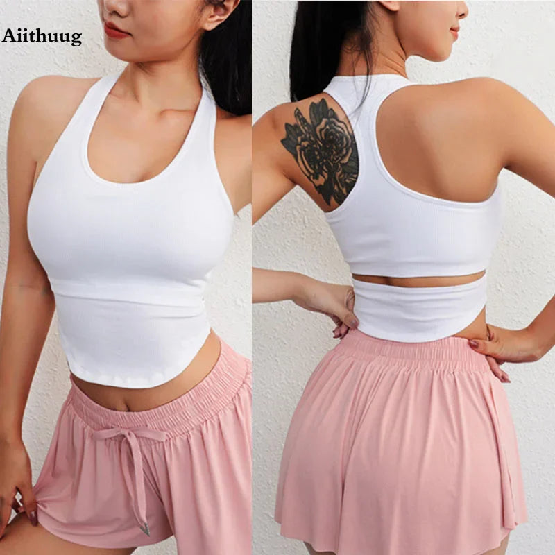 Yoga Crop Tops Racer Back Gym Bras Waist Slim Strap Fitness Vest Gym Crops Sports Tops Active Wear Golf Top