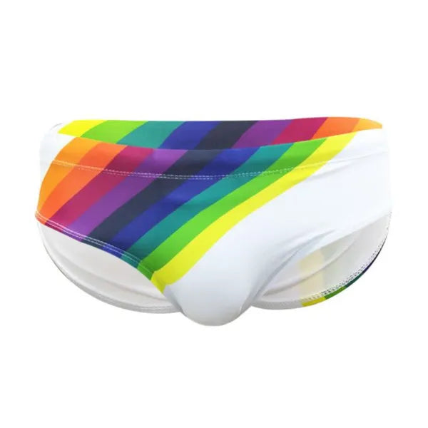 Swimwear Boy Rainbow Print Swimsuit Sexy Swimming Trunks Men's Low Waist Swim Briefs Push Up Cup Beach Shorts Wear