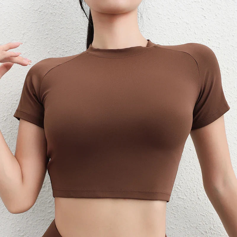 Nylon Top Women T-shirt Gym Yoga Shirts Fitness Tight Elastic Breathable Sports Top Women's Clothing 4 Sizes 5 Colors