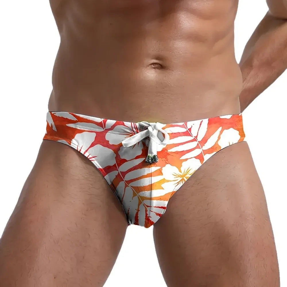Fashionable Print Low Waist Triangle Men's Swimsuit Anti-Embarrassment Swimming Shorts Comfortable Breathable Beachwear