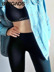 BIVIGAOS Summer Basic Cycling Shorts Women Casual Sharkskin Knee Length Short Legging High Waist Tight Sport Running Biker Short